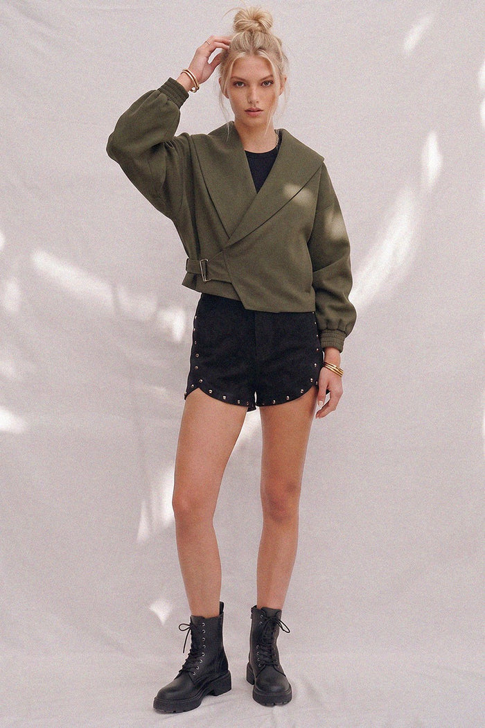 CROPPED TRENCH BOMBER JACKET WITH SINGLE CLASP W6472JIA