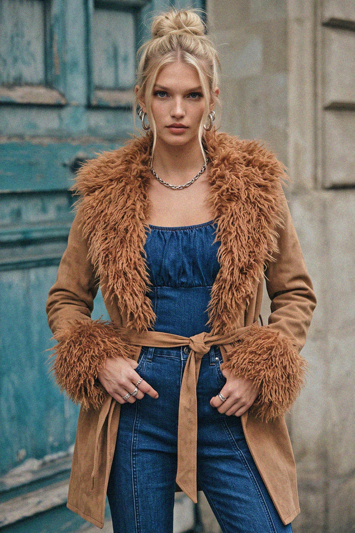 FAUX FUR DENIM COAT W6376JIC