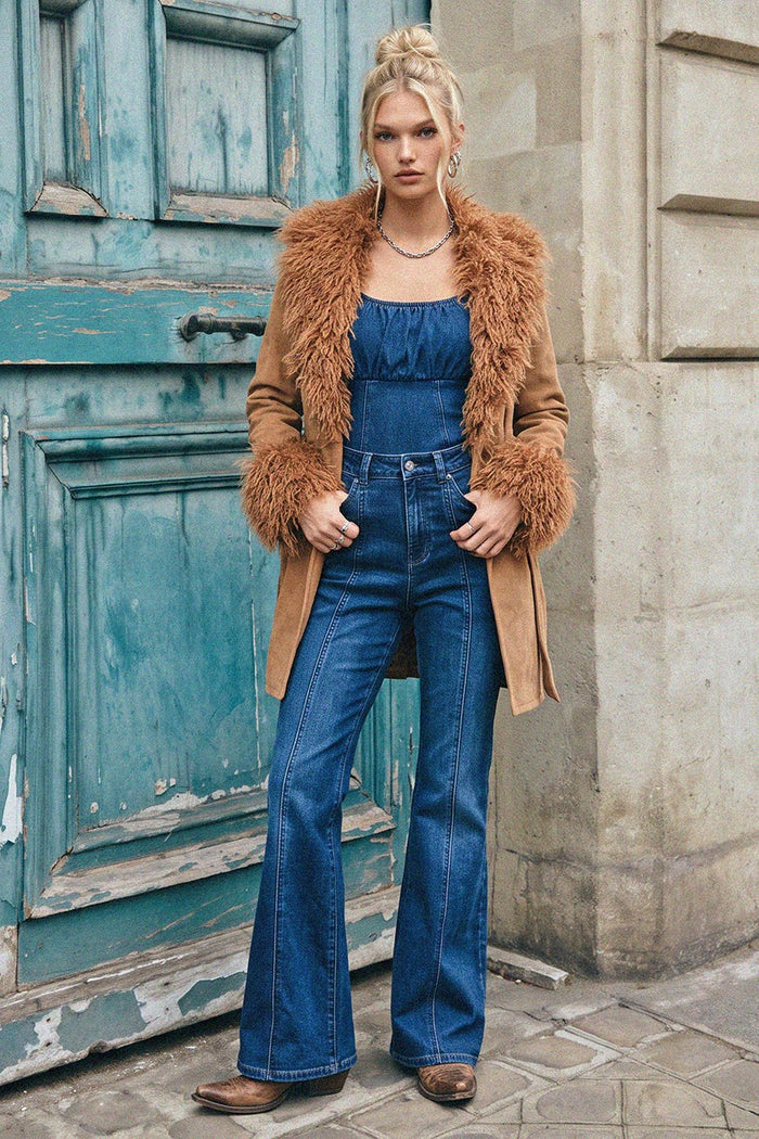 FAUX FUR DENIM COAT W6376JIC