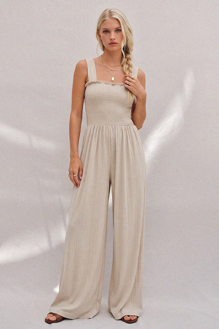 RIBBED KNIT SMOCKED JUMPSUIT W4451RB