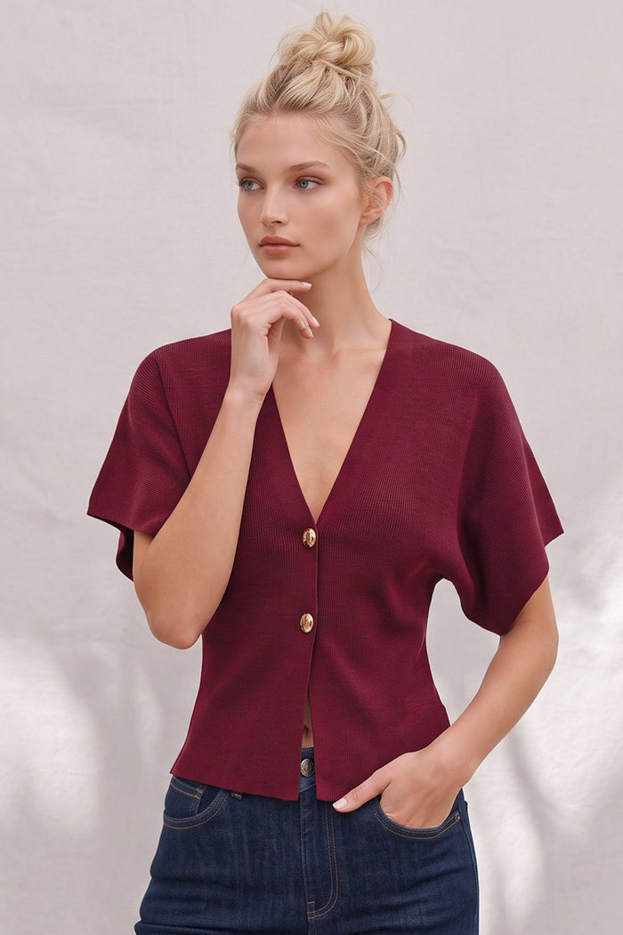 SHORT SLEEVED FINE KNIT CARDI WITH GOLD BUTTONS W1558TIA