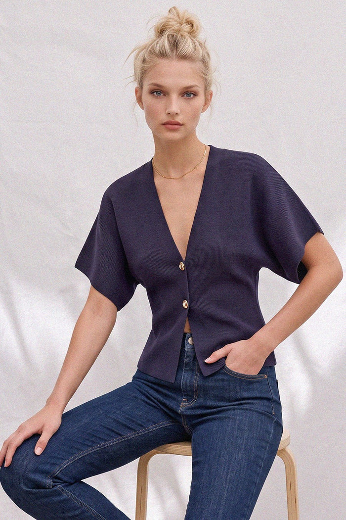 SHORT SLEEVED FINE KNIT CARDI WITH GOLD BUTTONS W1558TIA
