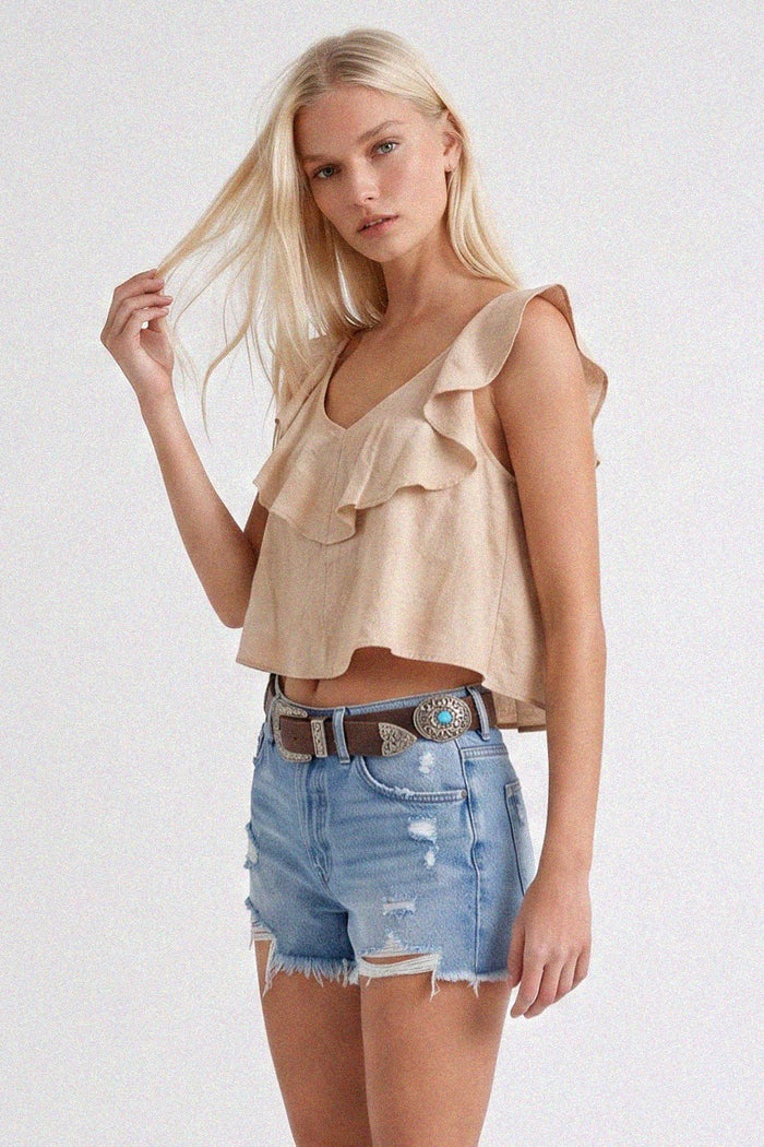 RUFFLED LINEN CROPPED BLOUSE W1459TIA
