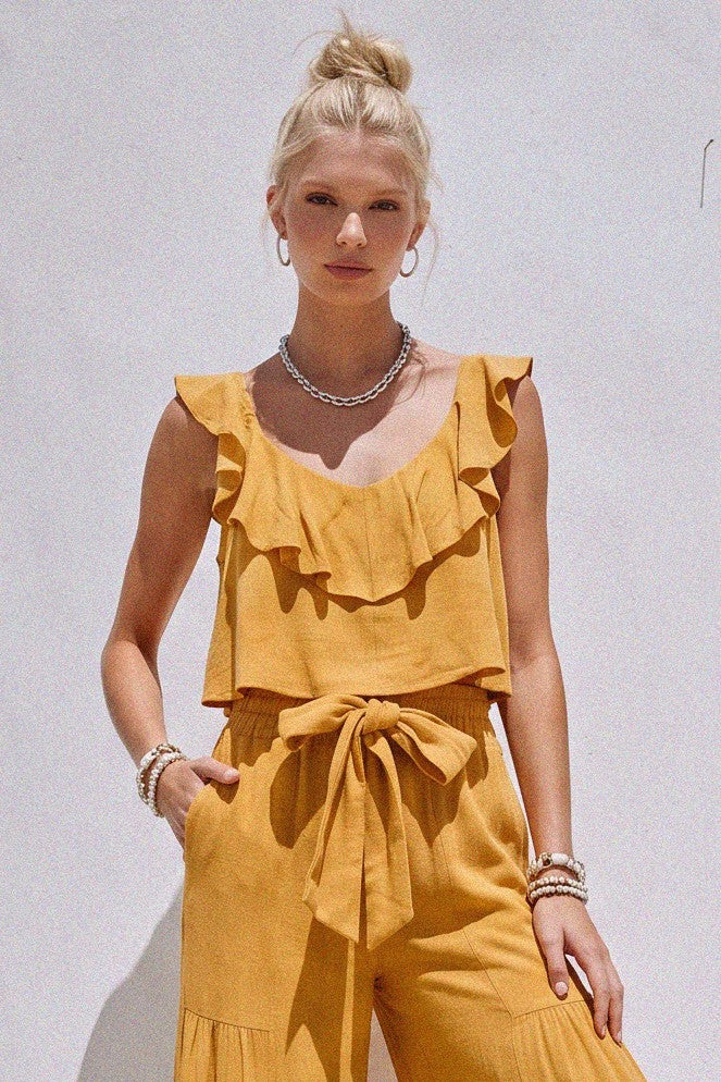 RUFFLED LINEN CROPPED BLOUSE W1459TIA