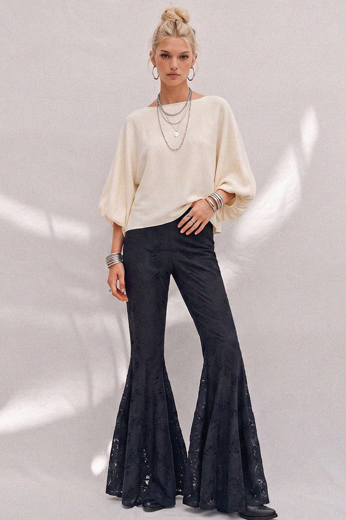 PREMIUM FLOCKED LACE TRUMPET BELL PANTS WITH LINING W2487PIB