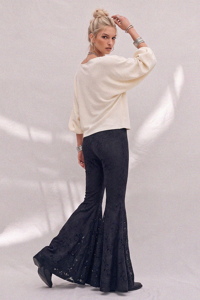PREMIUM FLOCKED LACE TRUMPET BELL PANTS WITH LINING W2487PIB