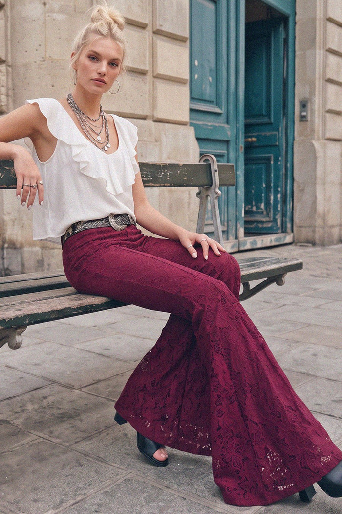 PREMIUM FLOCKED LACE TRUMPET BELL PANTS WITH LINING W2487PIB