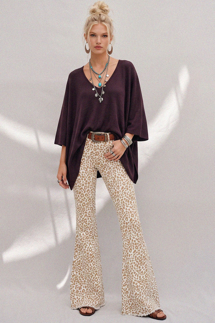 LEOPARD PRINT FLARED DENIM PANTS W2300PIB