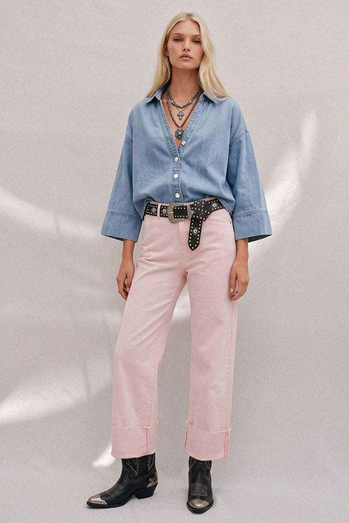 STRAIGHT LEG CUFFED LT DENIM JEANS W2321PIC