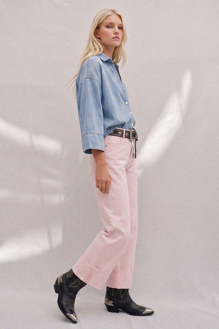 STRAIGHT LEG CUFFED LT DENIM JEANS W2321PIC