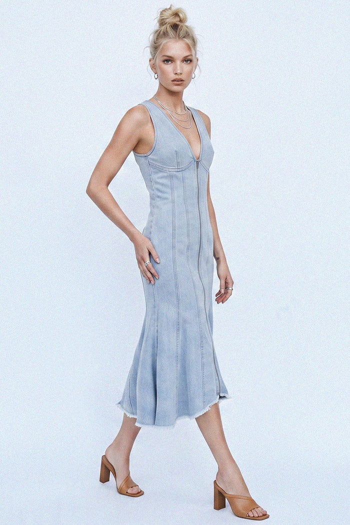 PANELLED DENIM MIDI DRESS W3167DIA