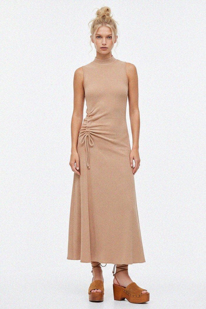 RIBBED MOCK NET KNIT MAXI DRESS W3225DA