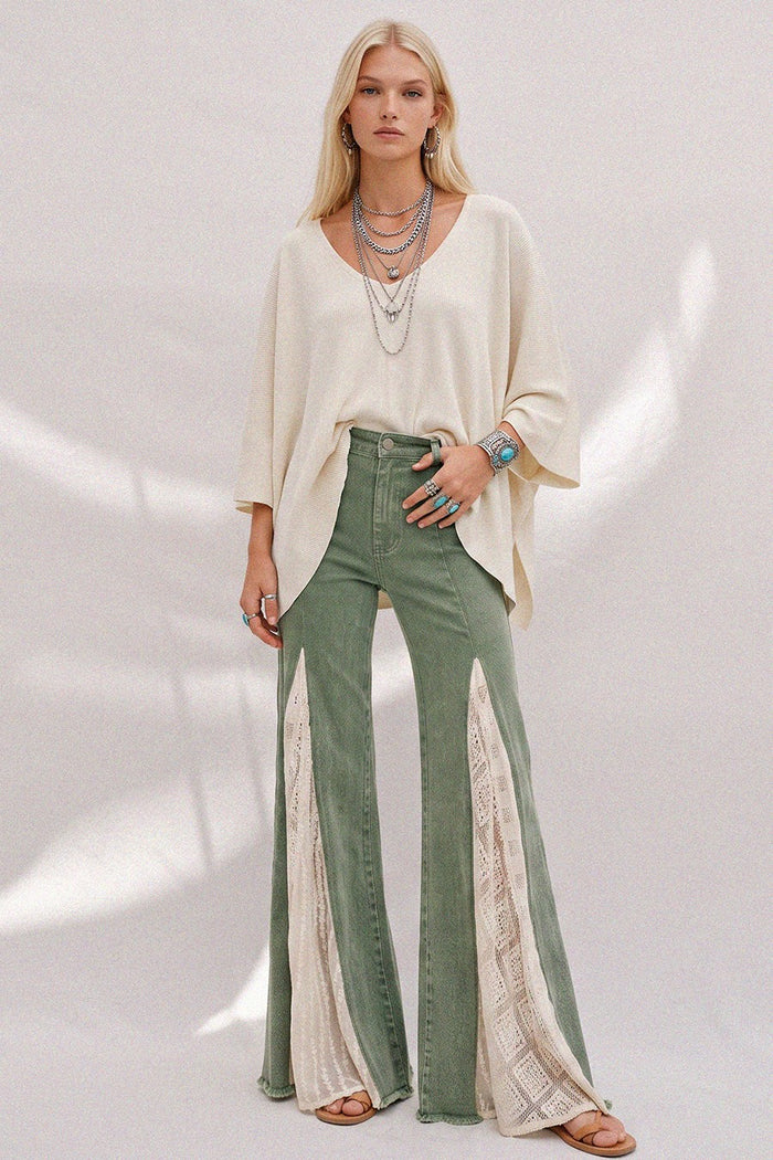 LACE DETAIL WIDE LEG JEANS W2481PIA