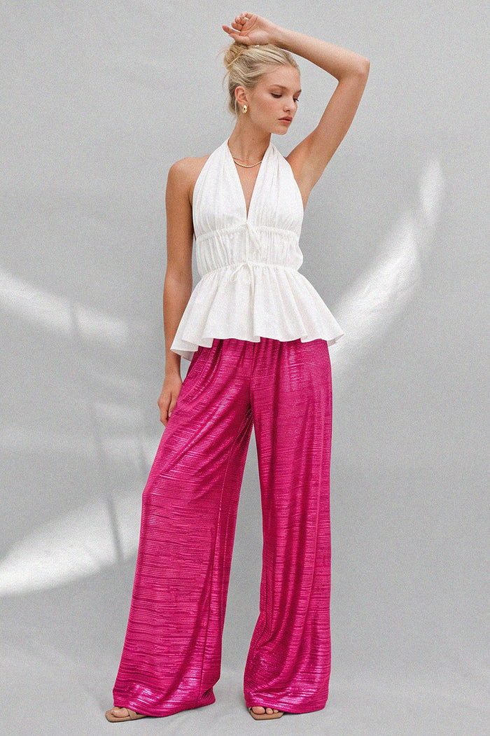 METALLIC FOIL WIDE LEG TROUSER PANTS W2370PD