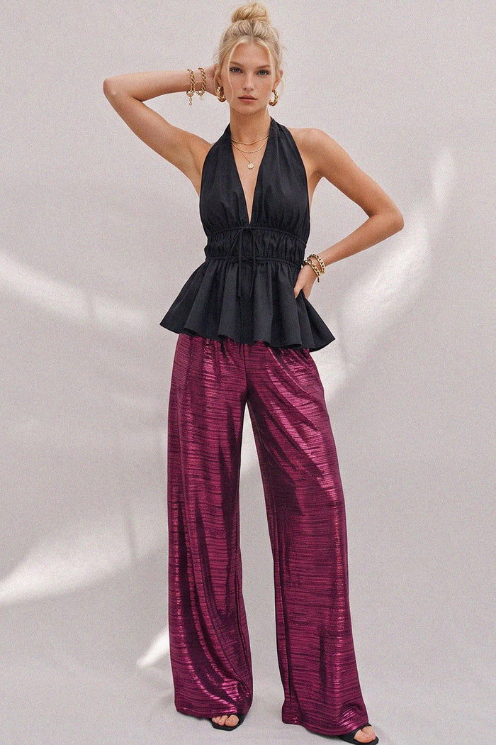 METALLIC FOIL WIDE LEG TROUSER PANTS W2370PD
