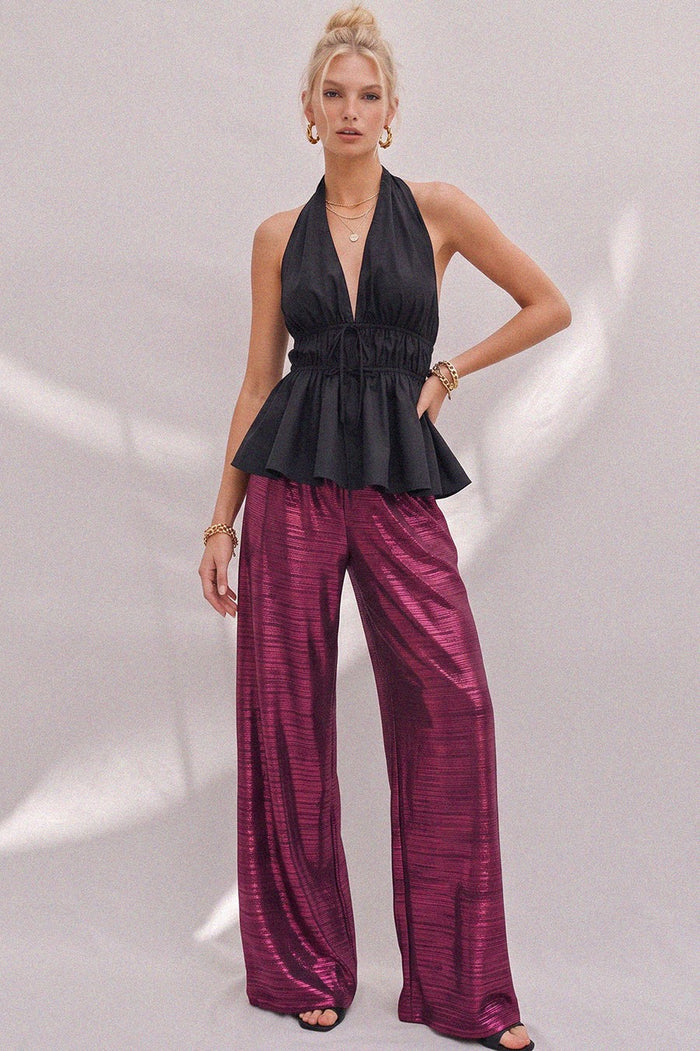 METALLIC FOIL WIDE LEG TROUSER PANTS W2370PD