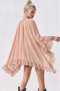 RUFFLED BLOUSE WITH MOCK NECK AND LONG ASYMMETRICAL SIDES W1566TIA