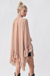 RUFFLED BLOUSE WITH MOCK NECK AND LONG ASYMMETRICAL SIDES W1566TIA