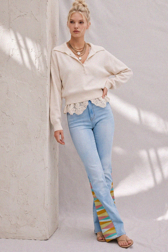 SUNRISE EMBROIDERY BOOTCUT BELLBOTTOM JEANS-W2345PIB