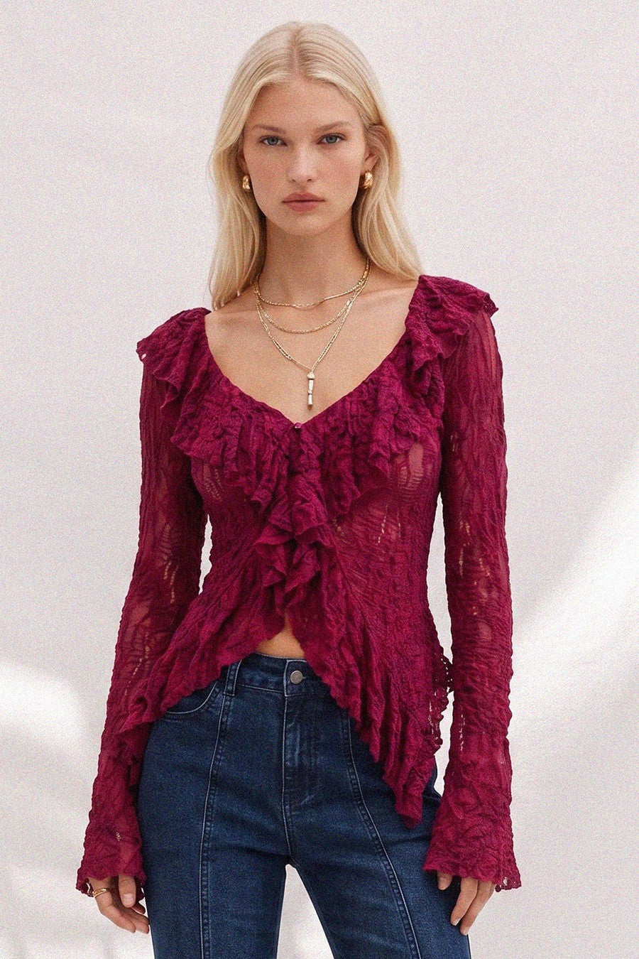 LONG SLEEVE BOHO LACE TOP W1585TIA