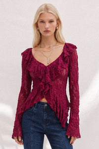 LONG SLEEVE BOHO LACE TOP W1585TIA