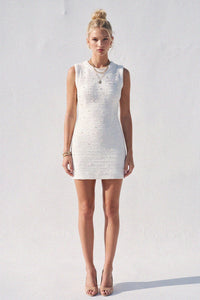 KNIT TWEED WITH LUREX AND PEARL BODYCON DRESS W3148DIA