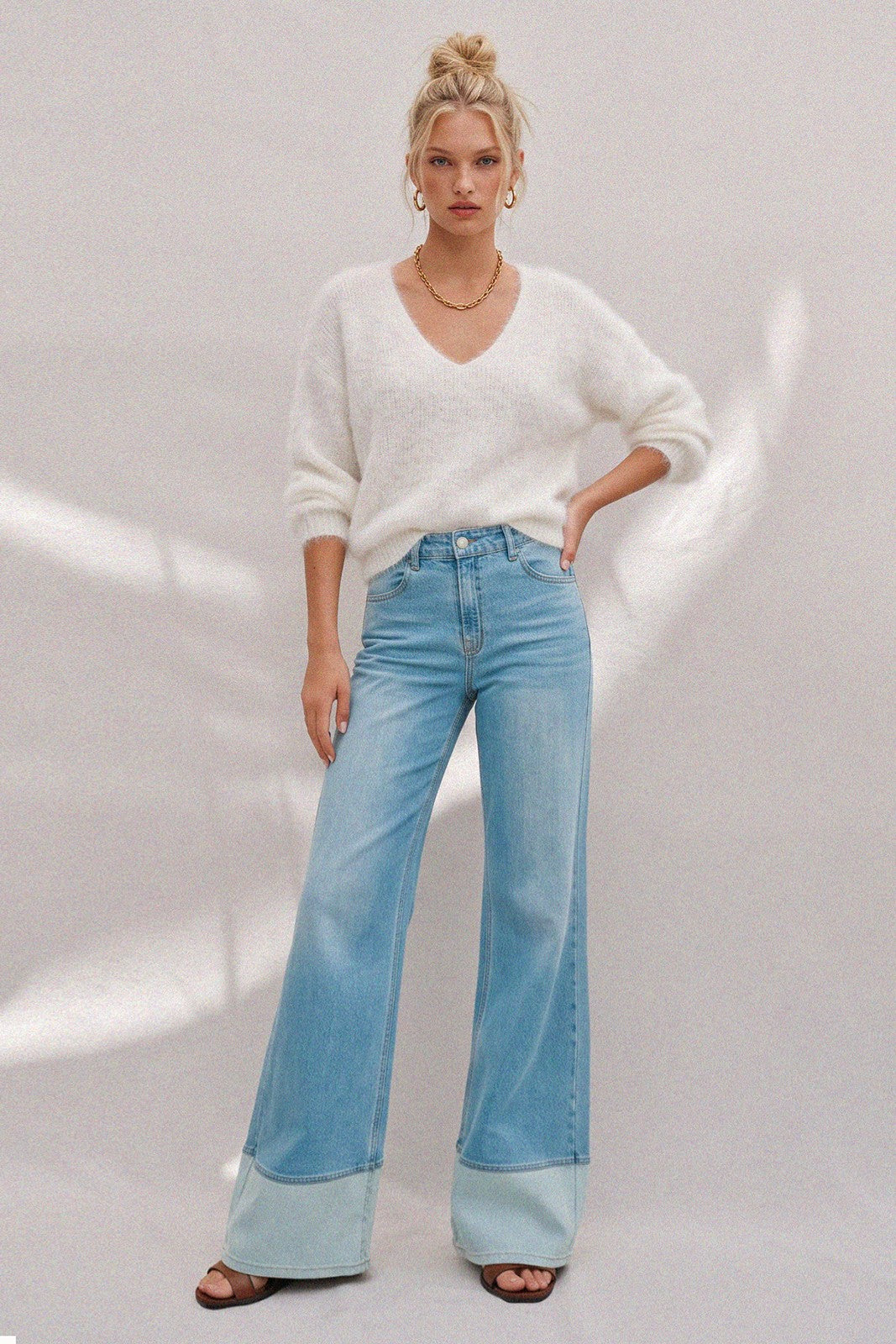 PREMIUM MID RISE CUFFED FULL LENGTH JEANS W2442PIB