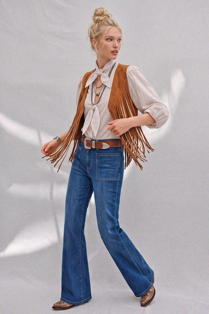 WESTERN 2TONE FRINGED FAUX SUEDETTE VEST W6408JIA