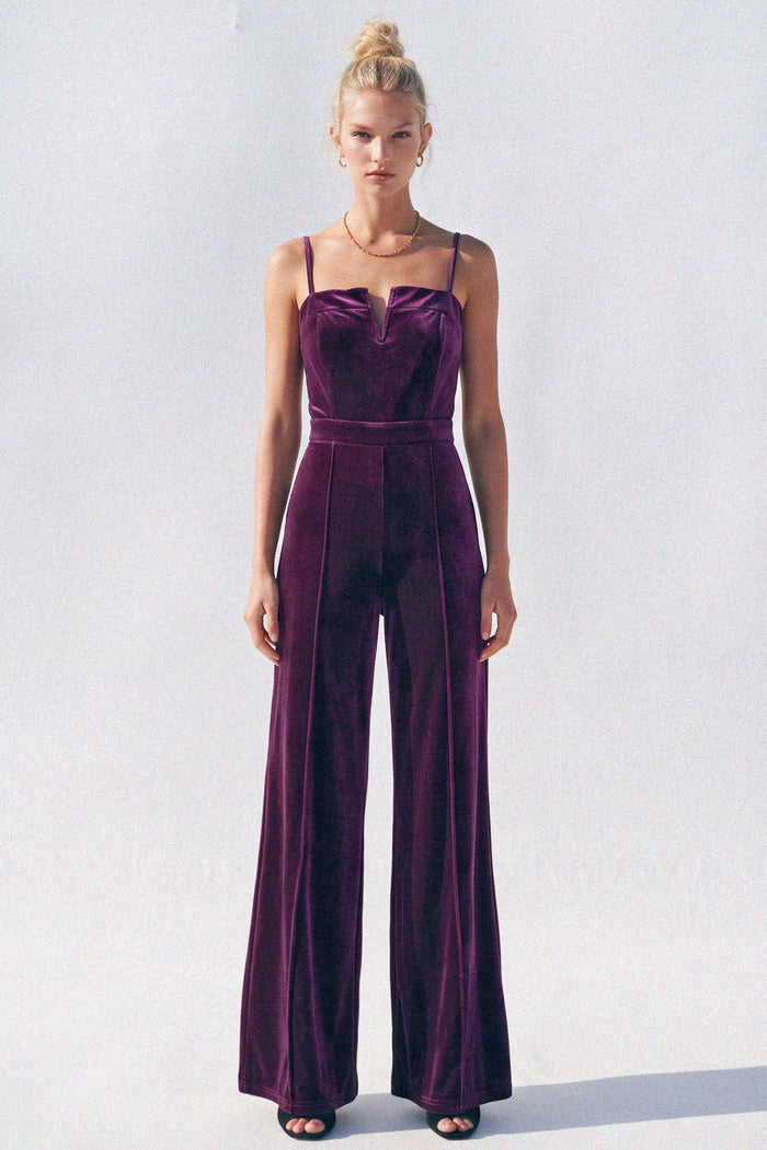 STRUCTURED V-TRIM VELVET JUMPSUIT W4360RIA