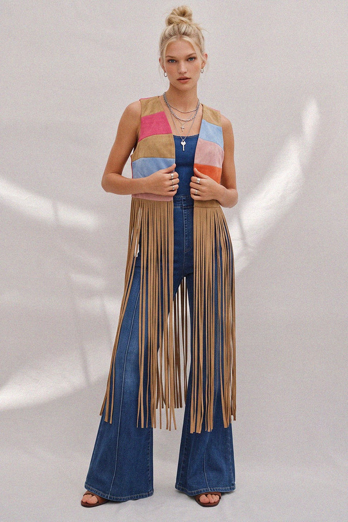 MAXI COLORBLOCK SUNRISE FAUX SUEDE VEST W6312JIB