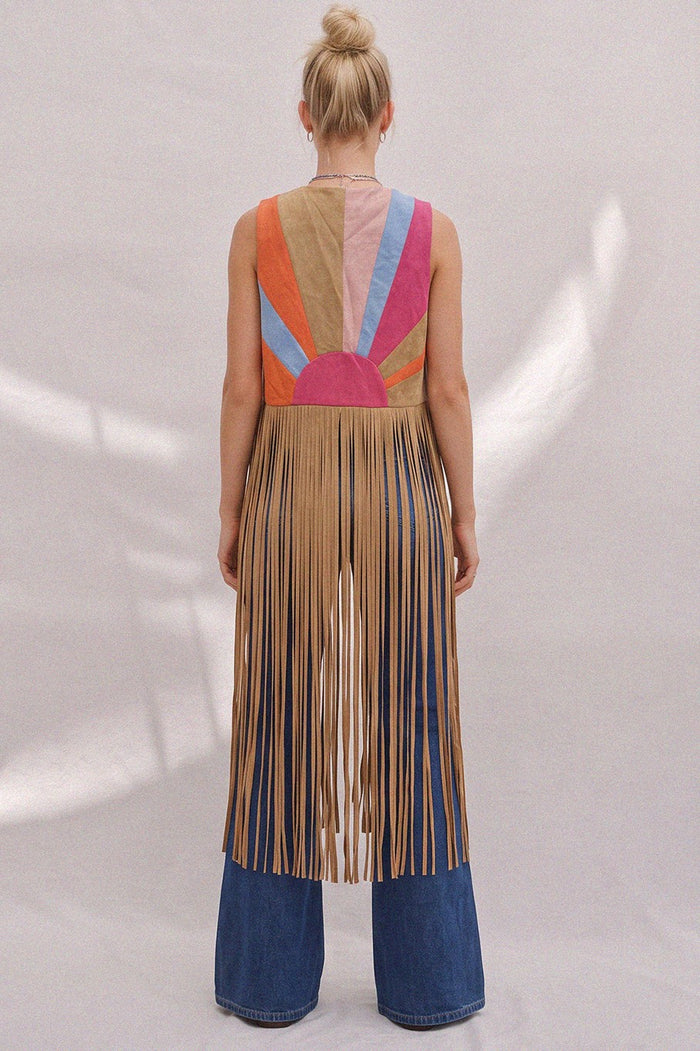 MAXI COLORBLOCK SUNRISE FAUX SUEDE VEST W6312JIB