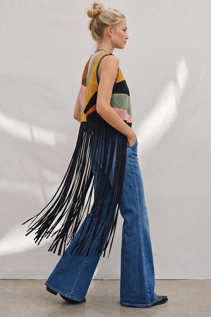 MAXI COLORBLOCK SUNRISE FAUX SUEDE VEST W6312JIB