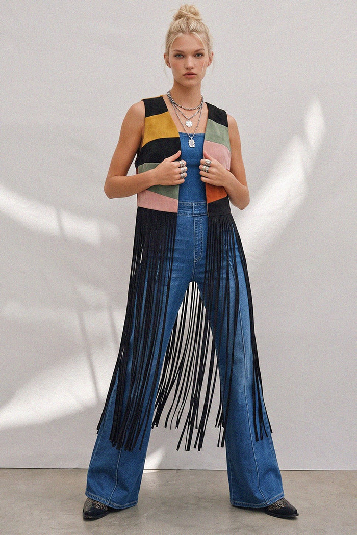 MAXI COLORBLOCK SUNRISE FAUX SUEDE VEST W6312JIB