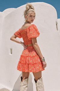PRINTED CHIFFON TOP & SKIRT SET W7003CA
