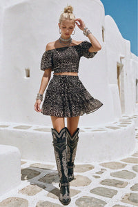 PRINTED CHIFFON TOP & SKIRT SET W7003CA