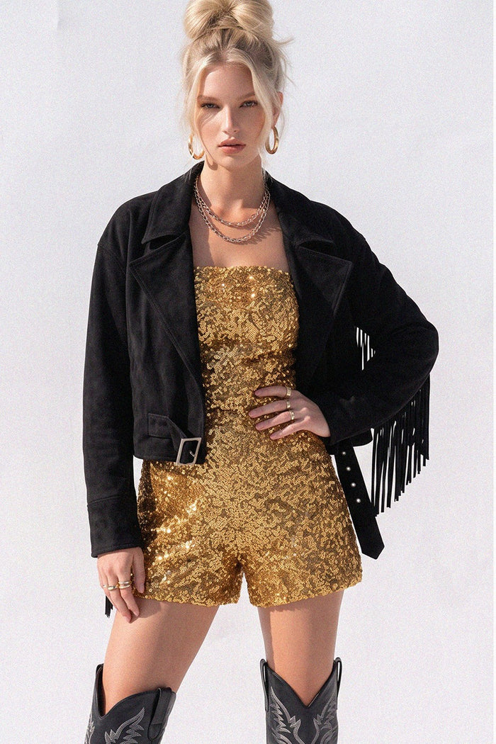 VELVET SEQUINS HOLIDAY TUBE ROMPER W4407RIC