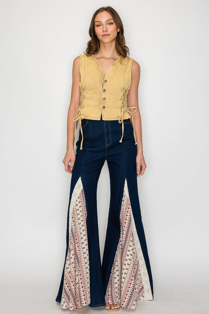 DENIM VEST WITH LACE UP SIDES W6402JIA