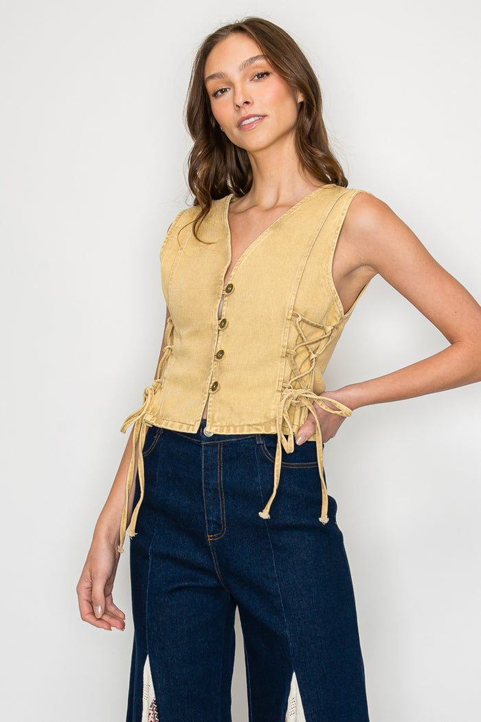 DENIM VEST WITH LACE UP SIDES W6402JIA
