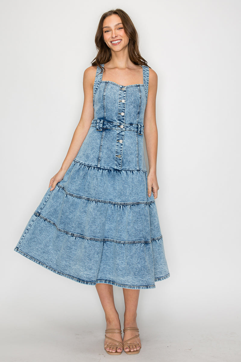 BOHO PREMIUM DENIM TIERED DRESS W3328DIA