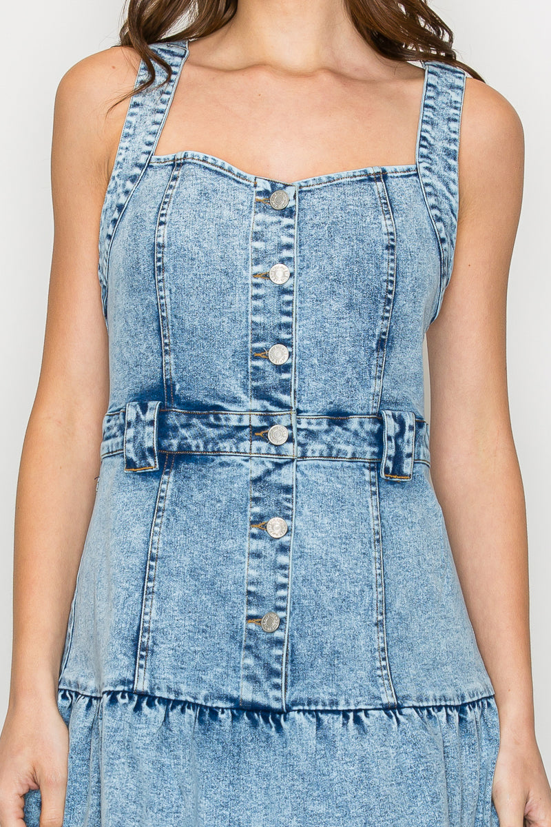 BOHO PREMIUM DENIM TIERED DRESS W3328DIA