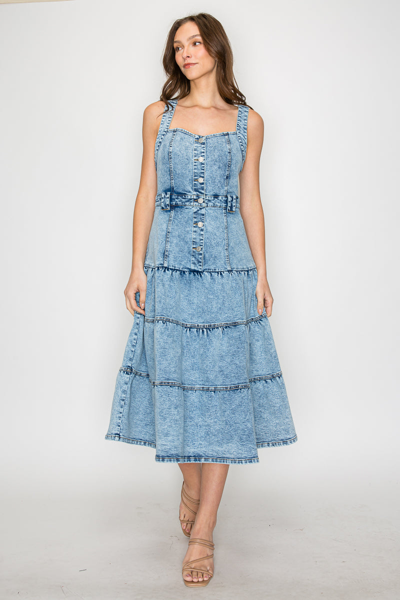 BOHO PREMIUM DENIM TIERED DRESS W3328DIA