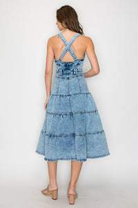 BOHO PREMIUM DENIM TIERED DRESS W3328DIA