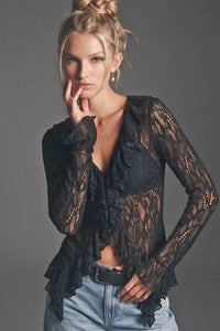 LONG SLEEVE BOHO LACE TOP W1585TIA