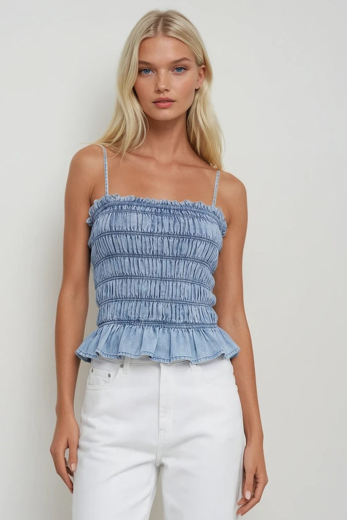 SMOCKED CHAMBRAY TOP W1603TIA