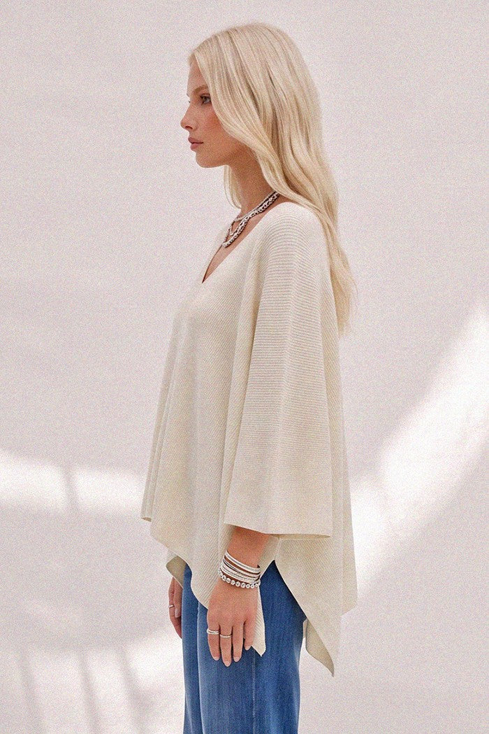 RIBBED KNIT VNECK SWEATER PONCHO TOP W1630TIA