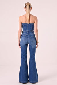 TUBE BUTTONED FLARED DENIM JUMPSUIT W4421RIA