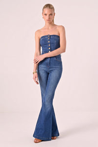 TUBE BUTTONED FLARED DENIM JUMPSUIT W4421RIA