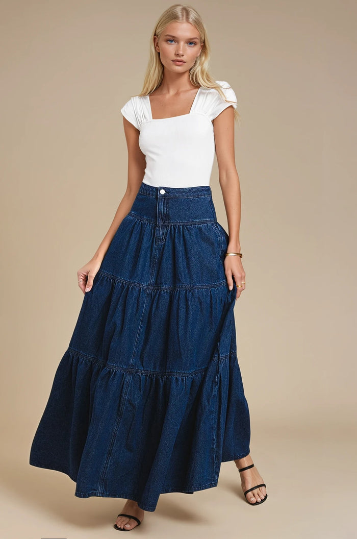 TIERED WIDE SWEEP MAXI SKIRT W5308SIB