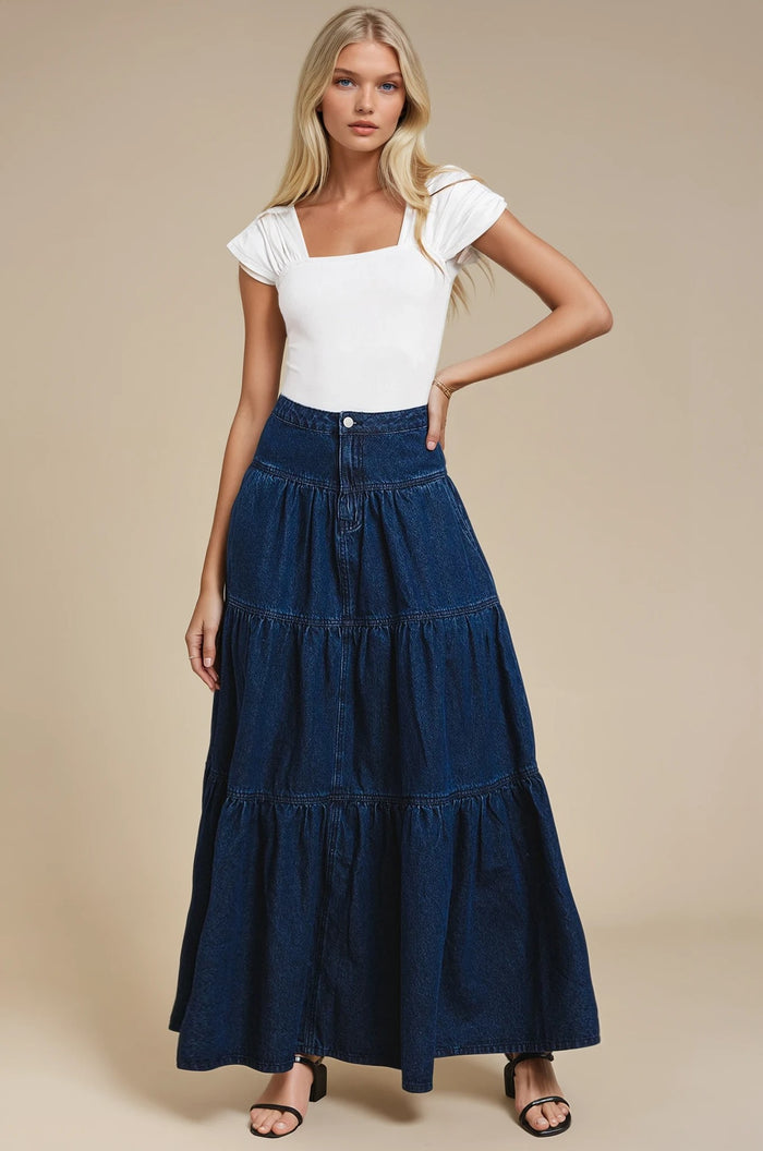 TIERED WIDE SWEEP MAXI SKIRT W5308SIB