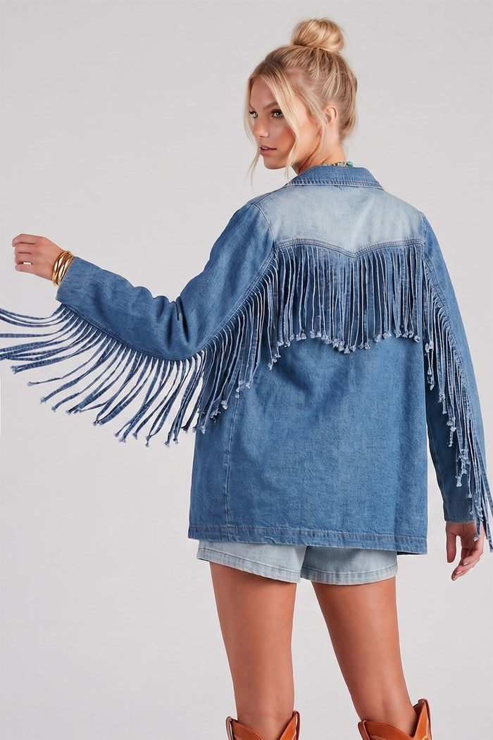 PREMIUM FRINGED DENIM BLAZER W6160JIA